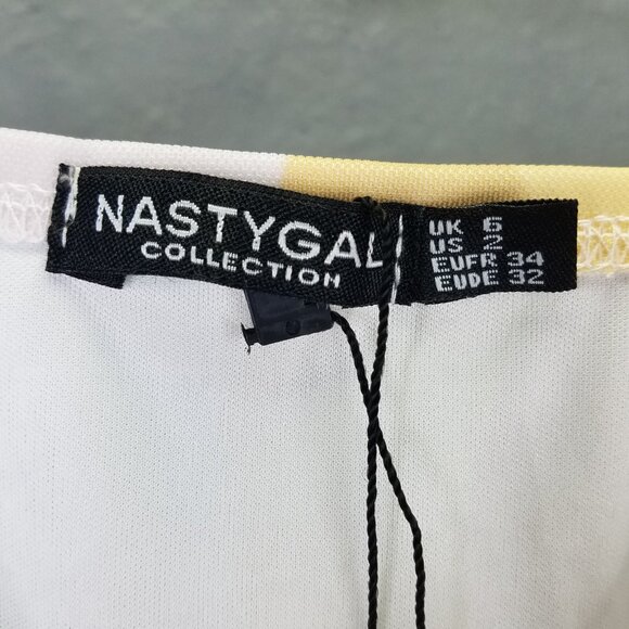 Nasty Gal Bodycon Dress 2 XS Mini Mesh Abstract Pastel Print Strappy Stretch NEW - Picture 10 of 16